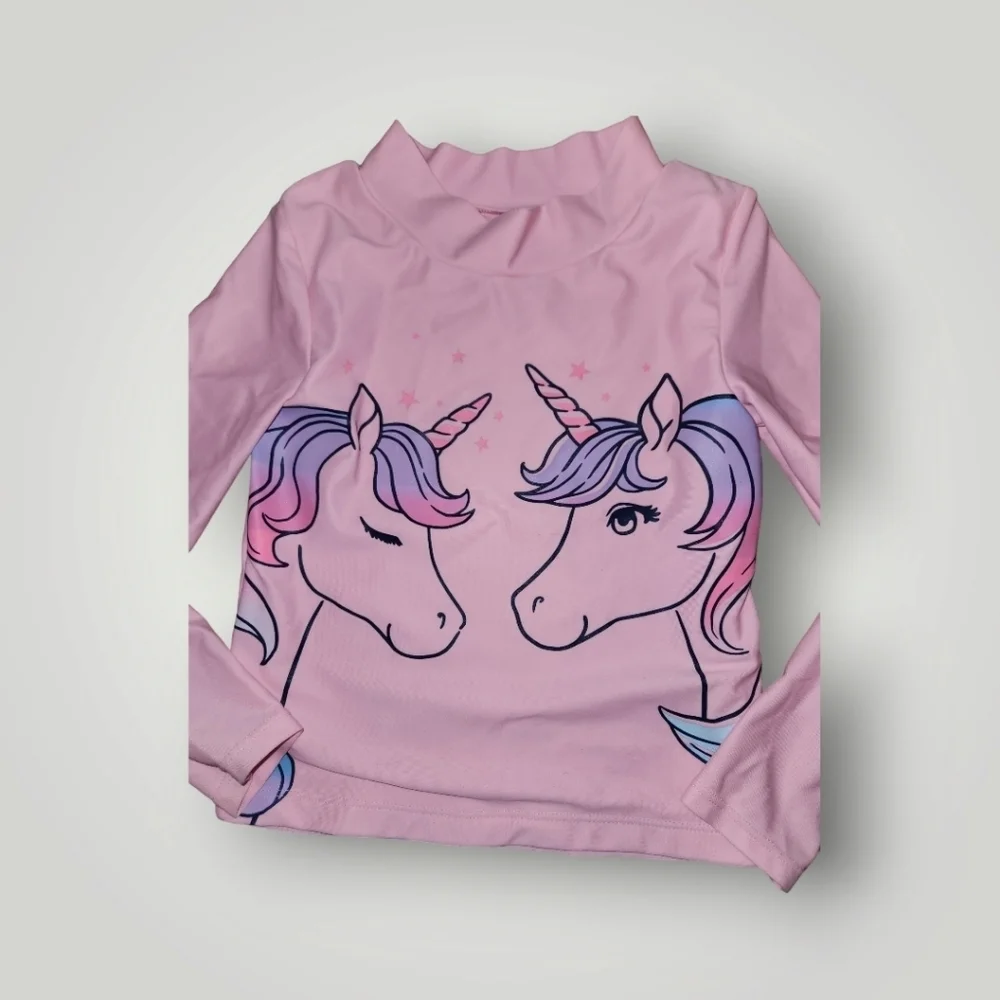 Girls bathing suit lot unicorn rashguard and two piece sizd 5 4/5